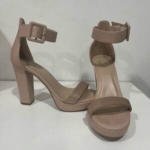 Elegant Nude Block Heel Sandals